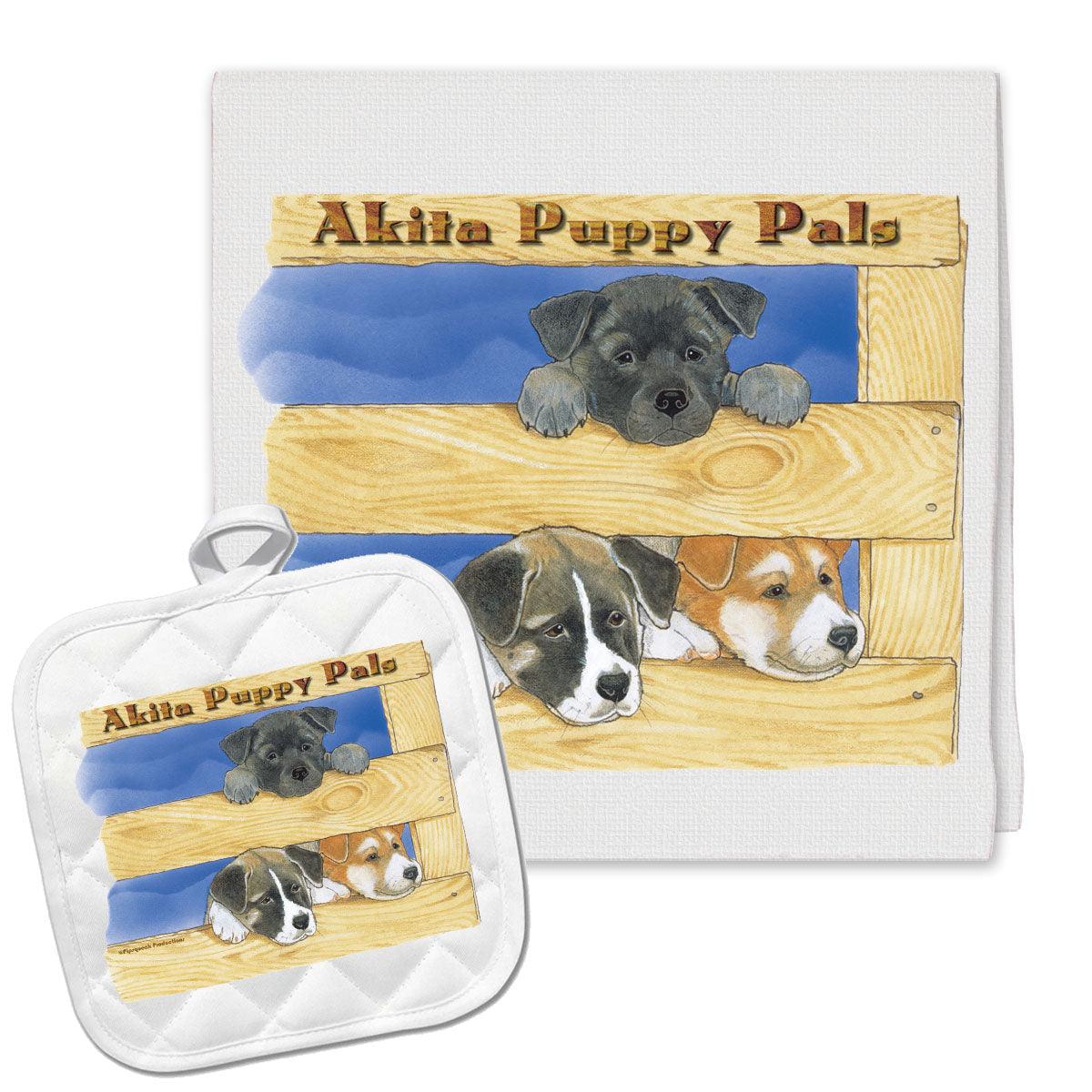 Akita Kitchen Dish Towel and Pot Holder Gift Set - Pipsqueakproductions