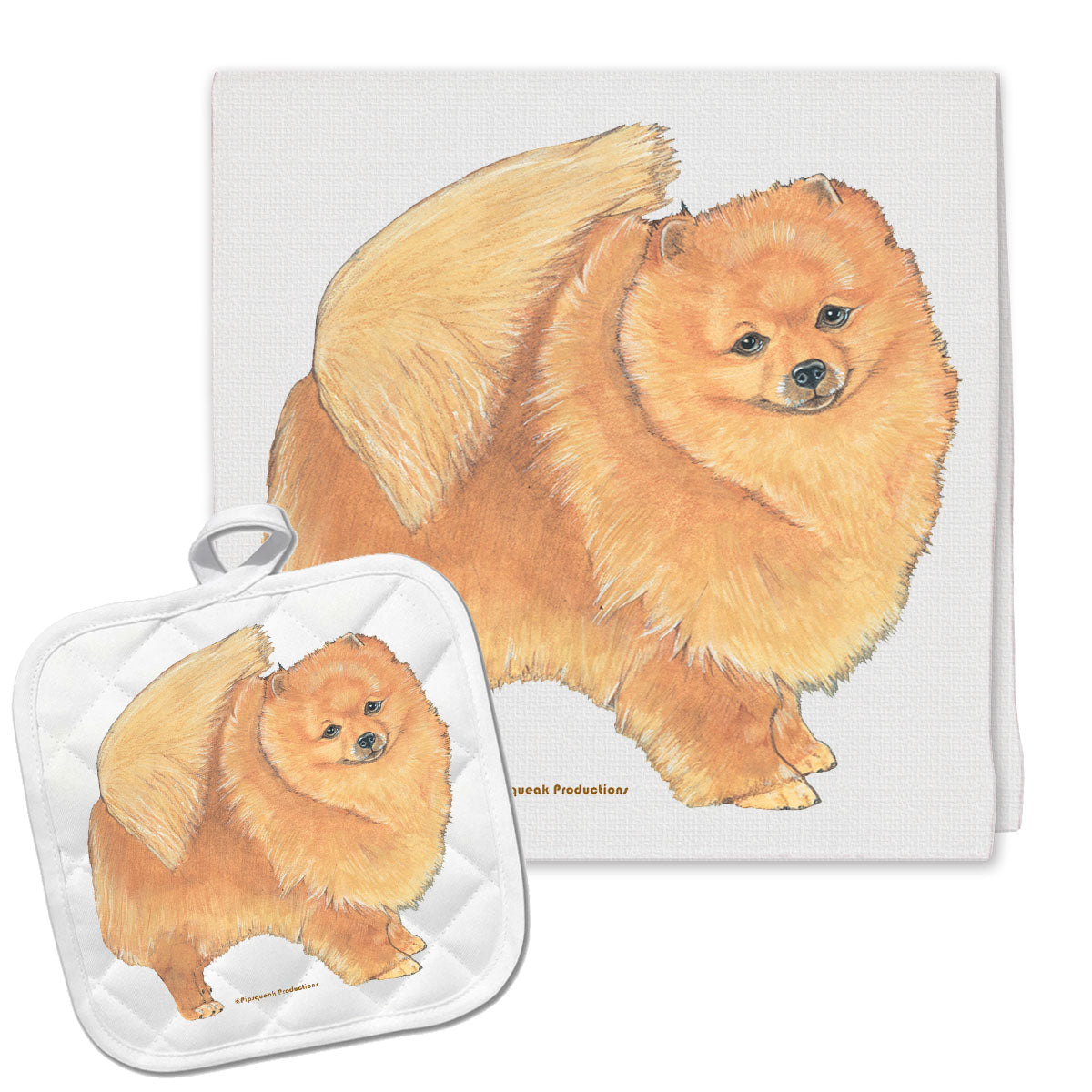 Pomeranian Kitchen Dish Towel and Pot Holder Gift Set - Pipsqueakproductions