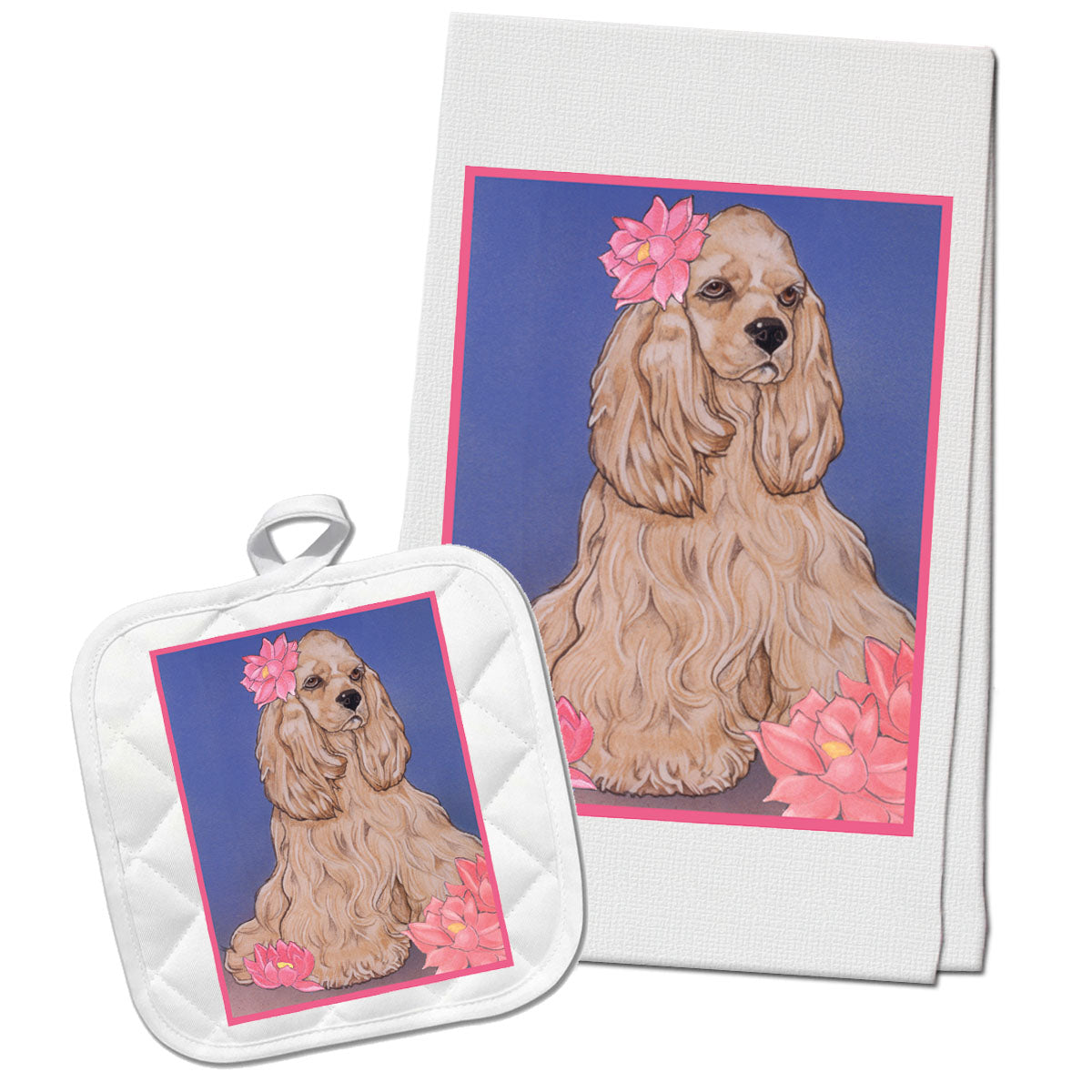 Cocker Spaniel Kitchen Dish Towel and Pot Holder Gift Set - Pipsqueakproductions