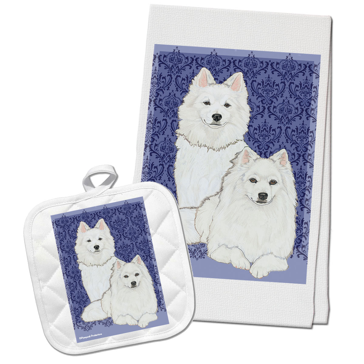 American Eskimo Kitchen Dish Towel and Pot Holder Gift Set - Pipsqueakproductions