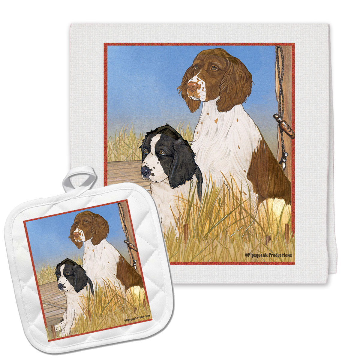 English Springer Spaniel Kitchen Dish Towel and Pot Holder Gift Set - Pipsqueakproductions