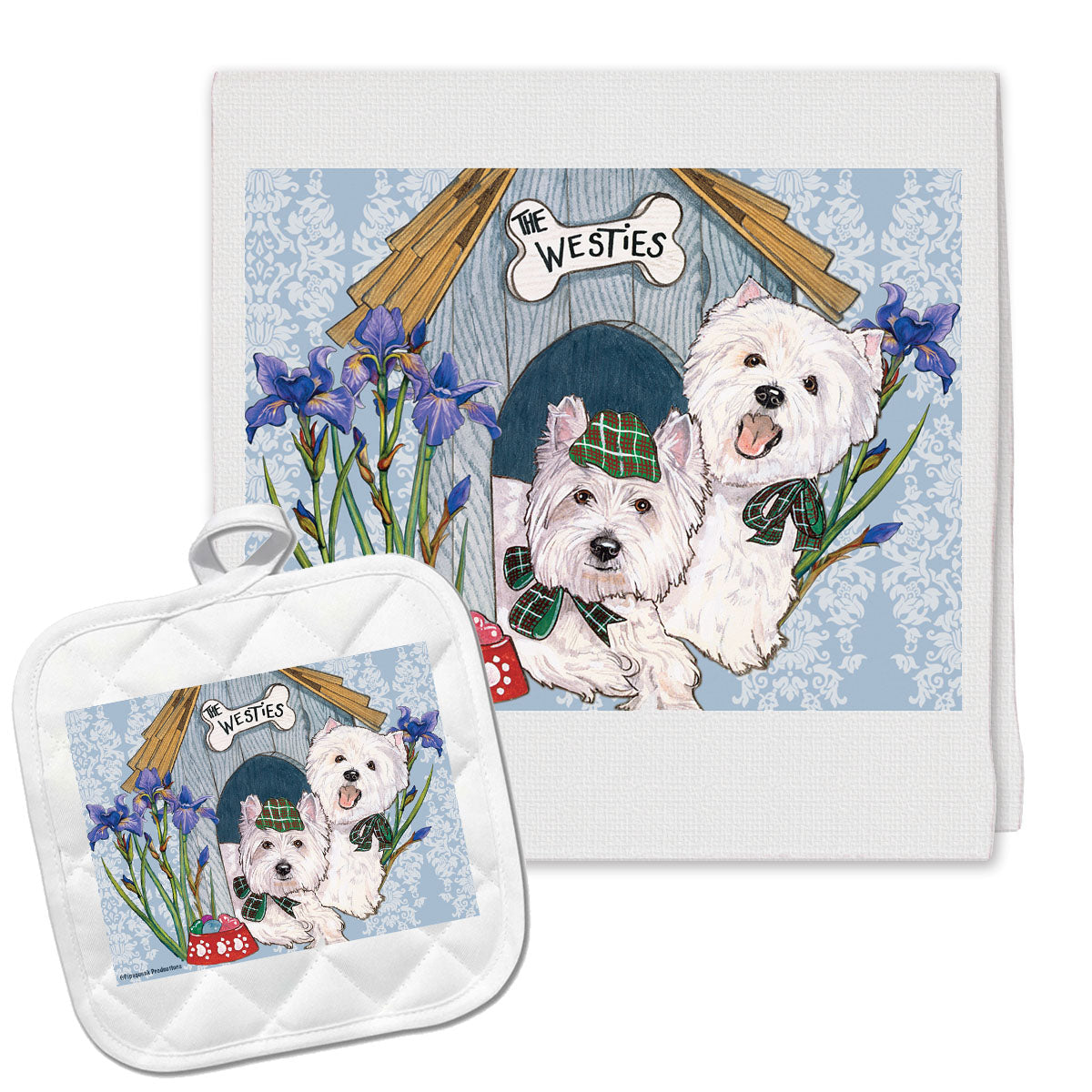 West Highland Terrier Westie Kitchen Dish Towel and Pot Holder Gift Set - Pipsqueakproductions
