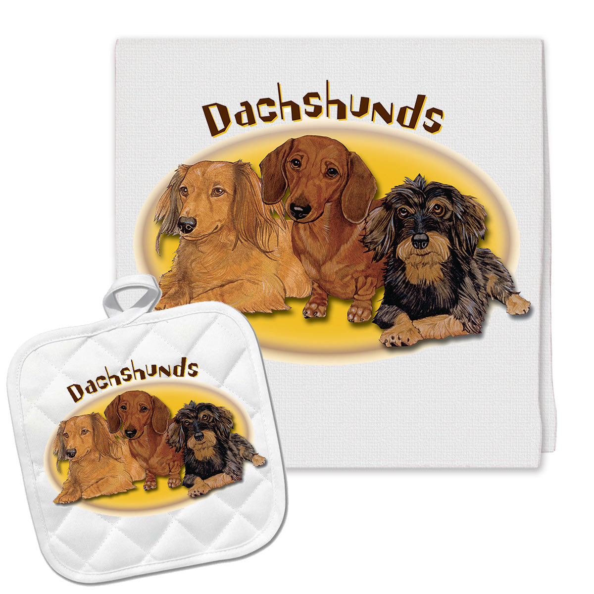 Dachshund Kitchen Dish Towel and Pot Holder Gift Set - Pipsqueakproductions