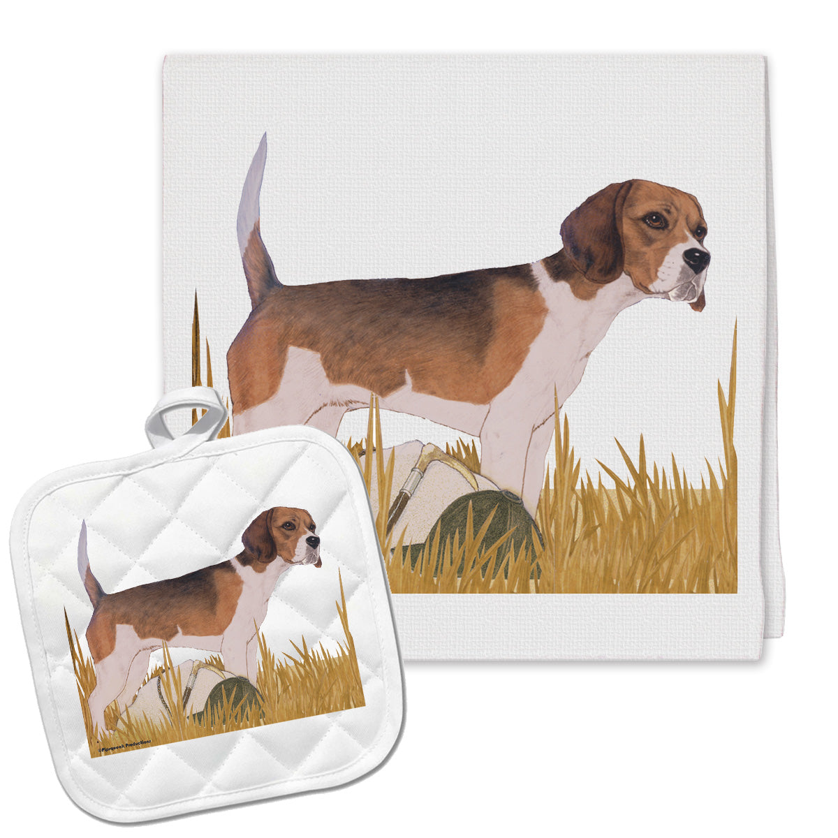 Beagle Kitchen Dish Towel and Pot Holder Gift Set - Pipsqueakproductions