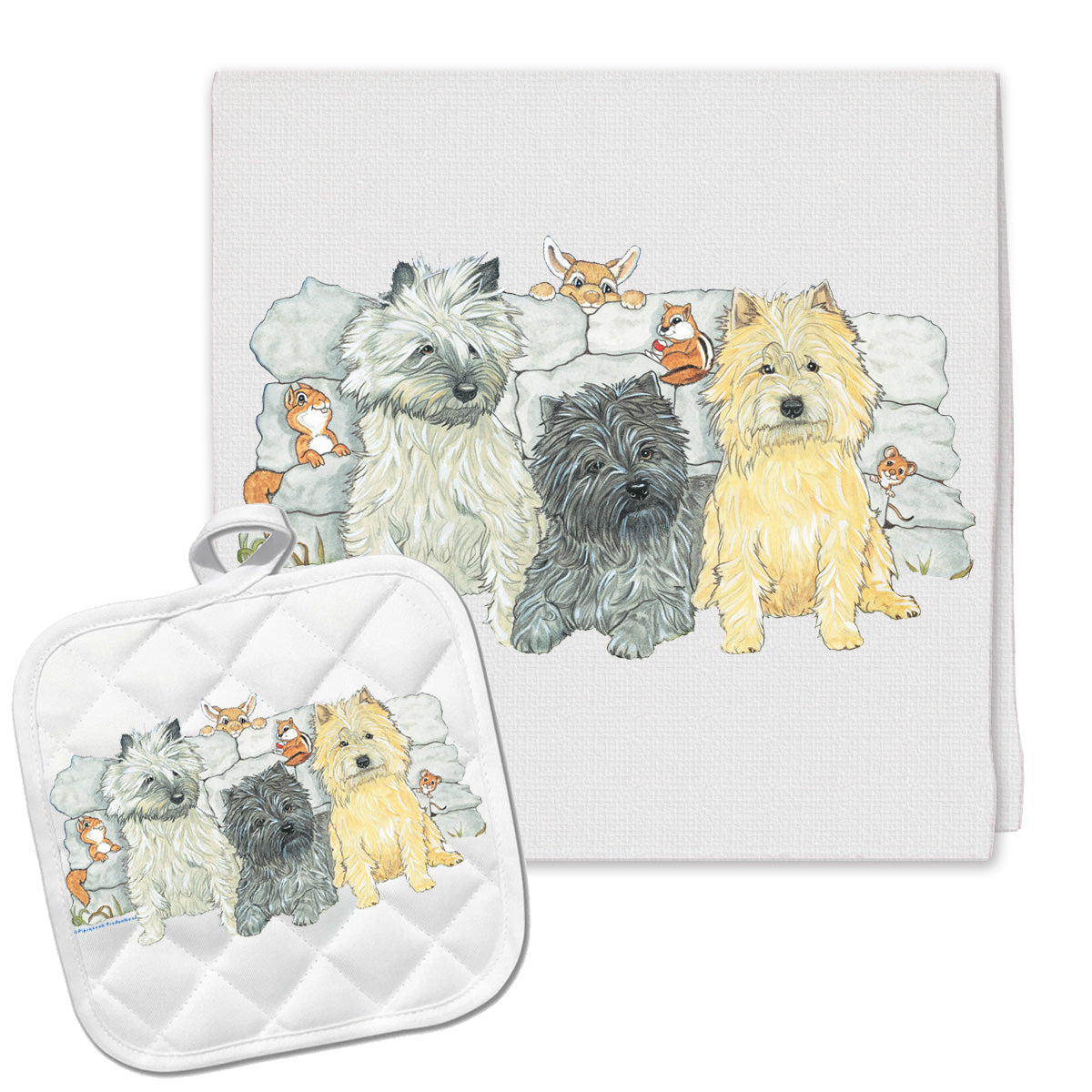 Cairn Terrier Kitchen Dish Towel and Pot Holder Gift Set - Pipsqueakproductions