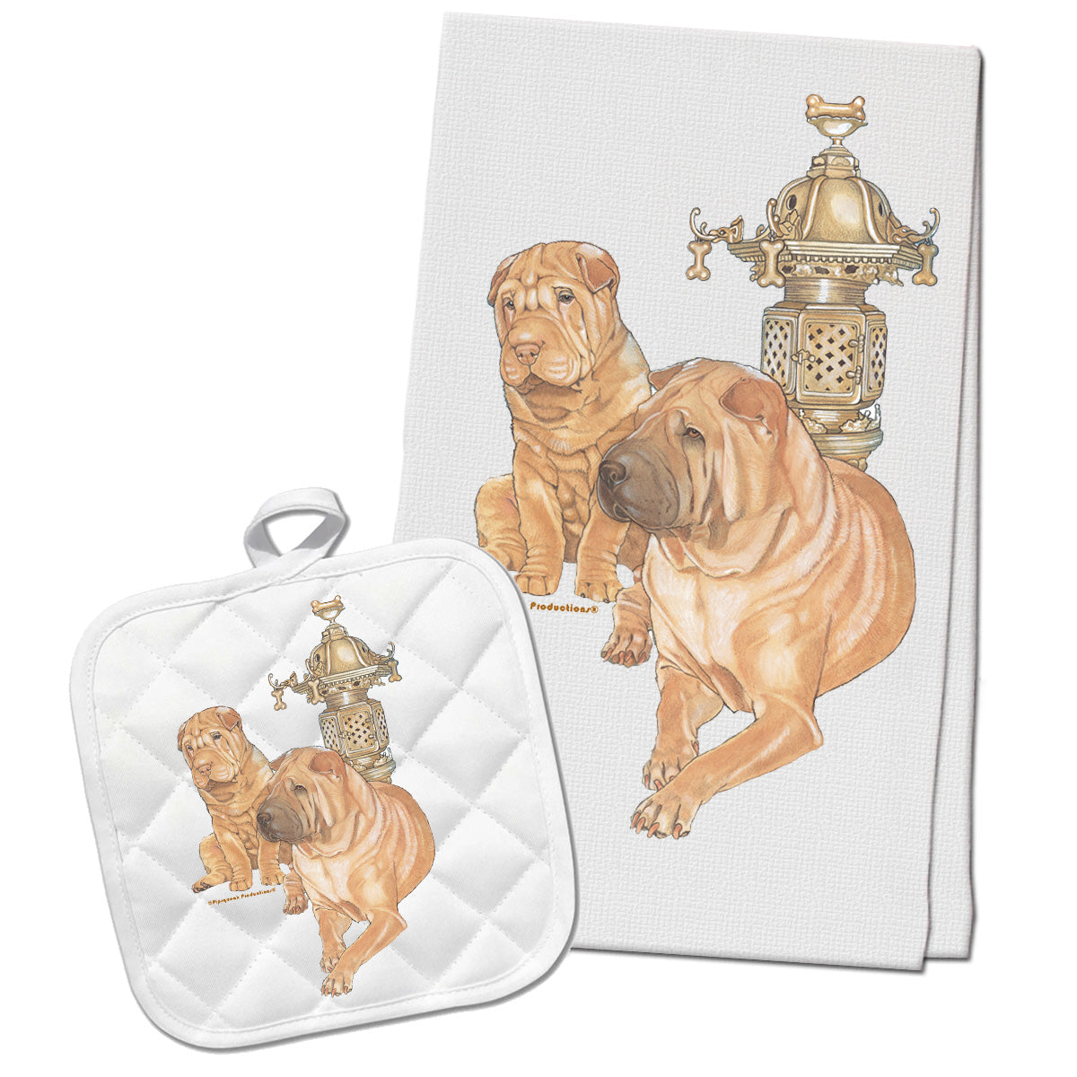 Shar Pei Kitchen Dish Towel and Pot Holder Gift Set - Pipsqueakproductions