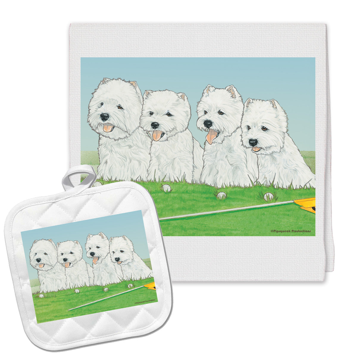West Highland Terrier Westie Dish Towel and Pot Holder Gift Set - Pipsqueakproductions