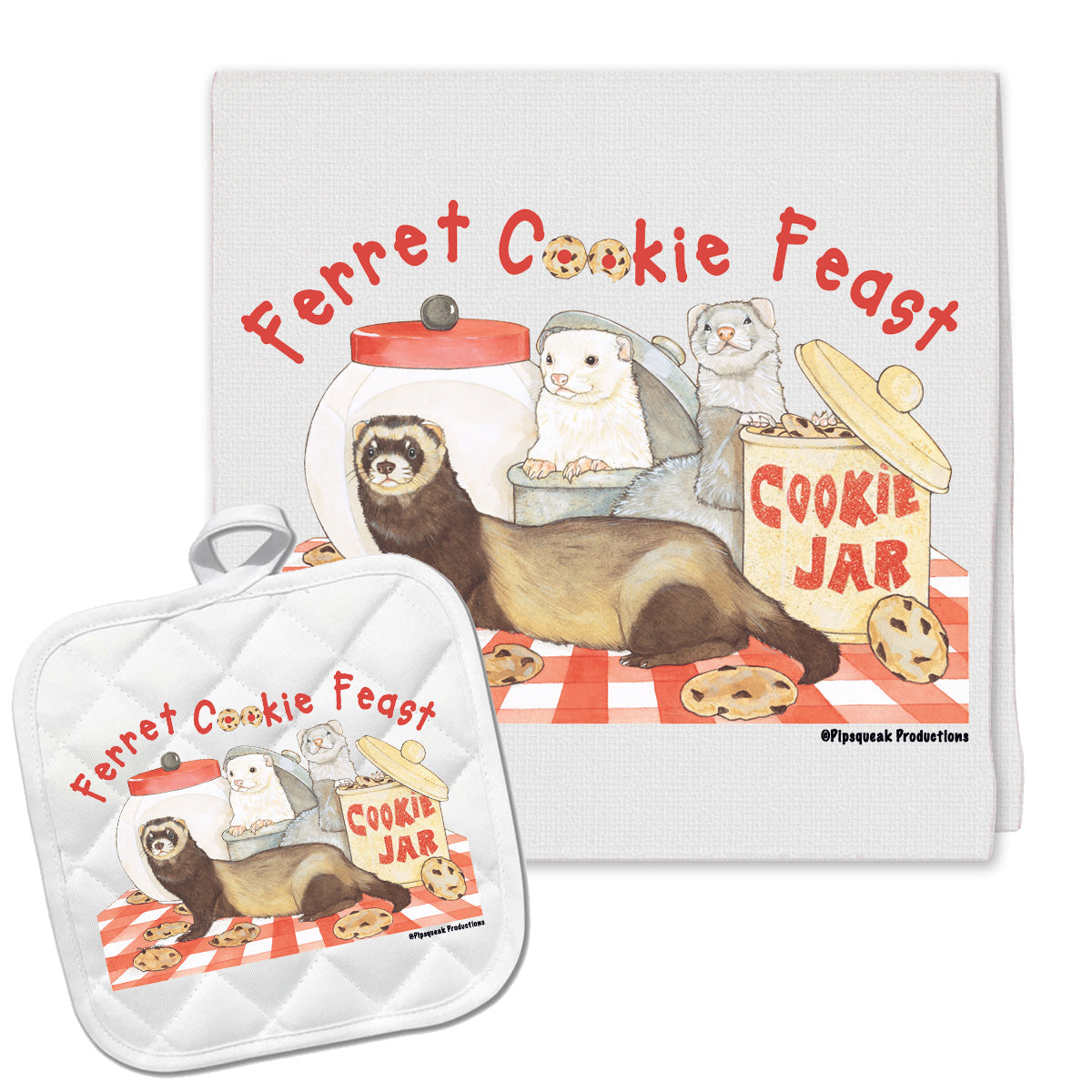 Ferret Kitchen Dish Towel and Pot Holder Gift Set - Pipsqueakproductions