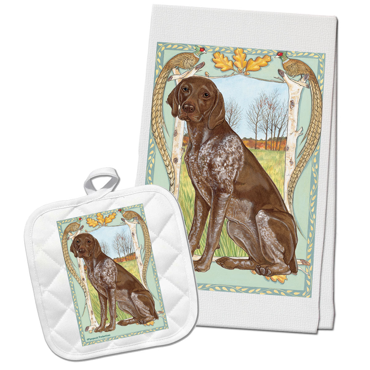 German Pointer Kitchen Dish Towel and Pot Holder Gift Set - Pipsqueakproductions
