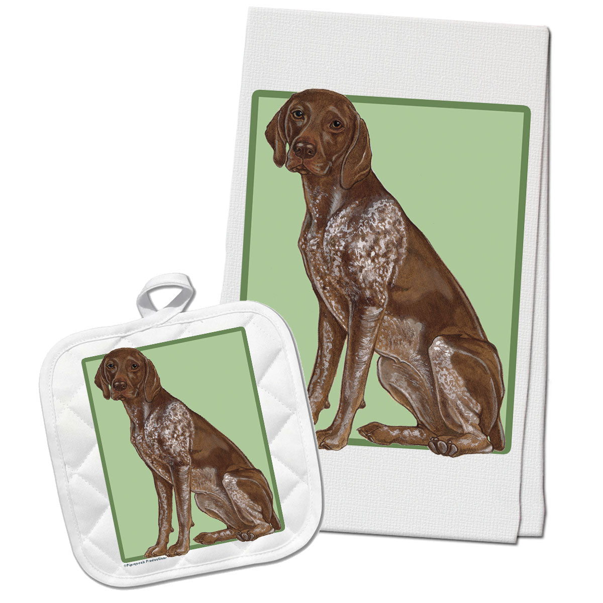 German Pointer Kitchen Dish Towel and Pot Holder Gift Set - Pipsqueakproductions