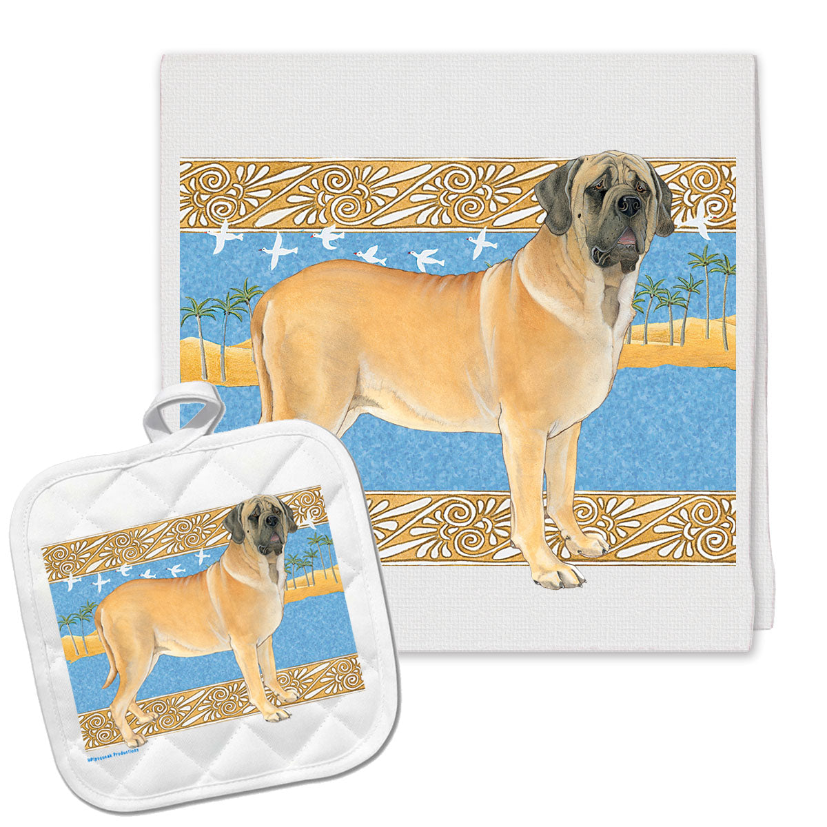 Mastiff Kitchen Dish Towel and Pot Holder Gift Set - Pipsqueakproductions