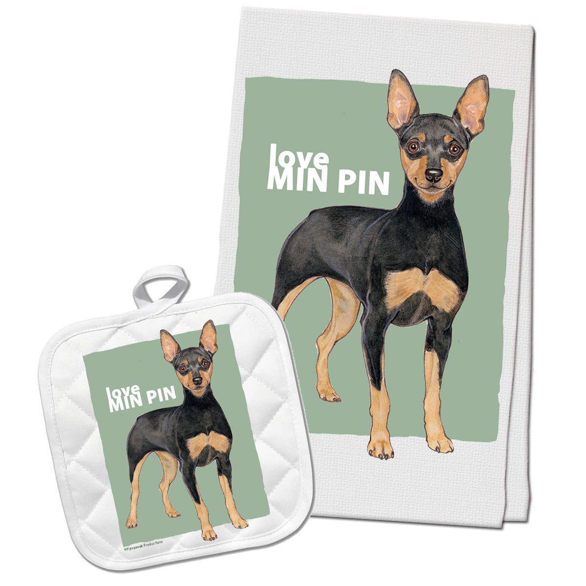 Miniature Pinscher Kitchen Dish Towel and Pot Holder Gift Set - Pipsqueakproductions