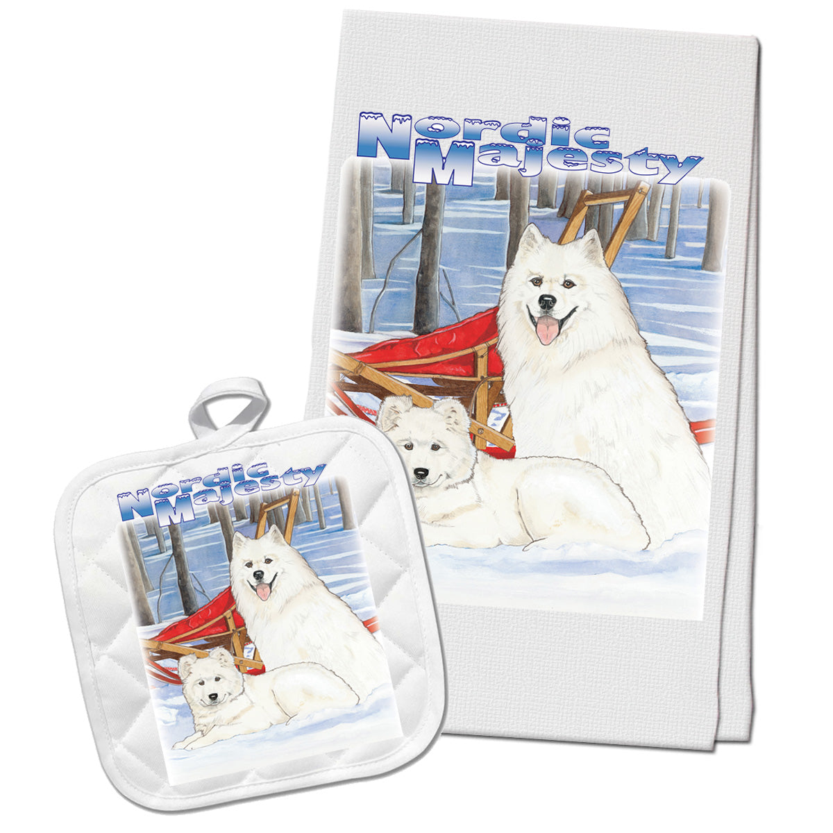 Samoyed Kitchen Dish Towel and Pot Holder Gift Set - Pipsqueakproductions