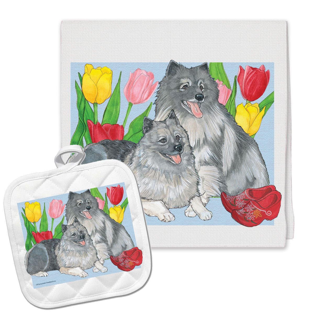 Keeshond Kitchen Dish Towel and Pot Holder Gift Set - Pipsqueakproductions