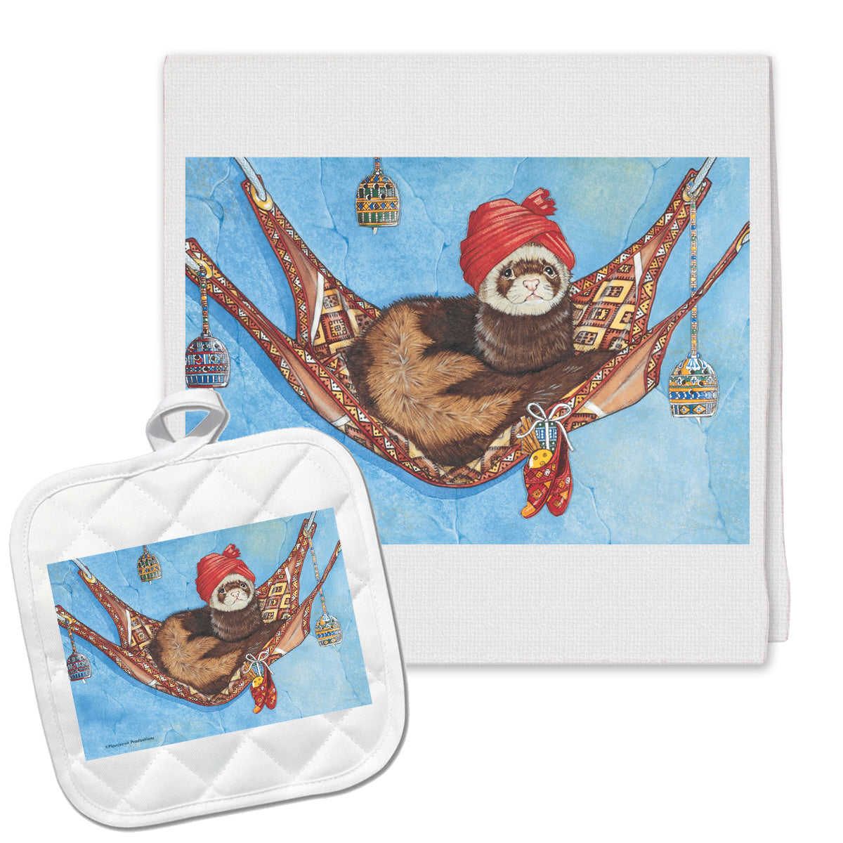 Ferret Kitchen Dish Towel and Pot Holder Gift Set - Pipsqueakproductions