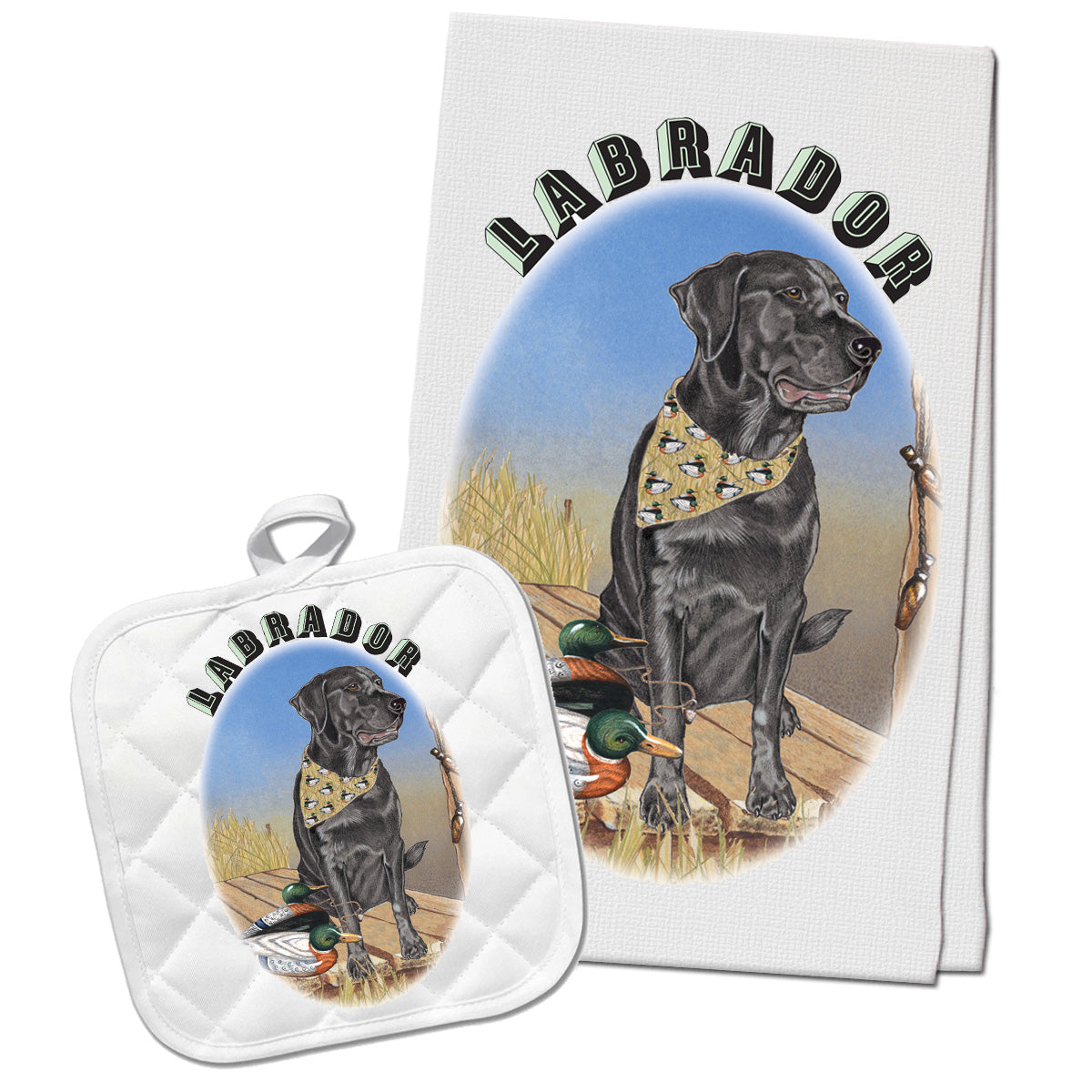 Labrador Black Lab Kitchen Dish Towel and Pot Holder Gift Set - Pipsqueakproductions
