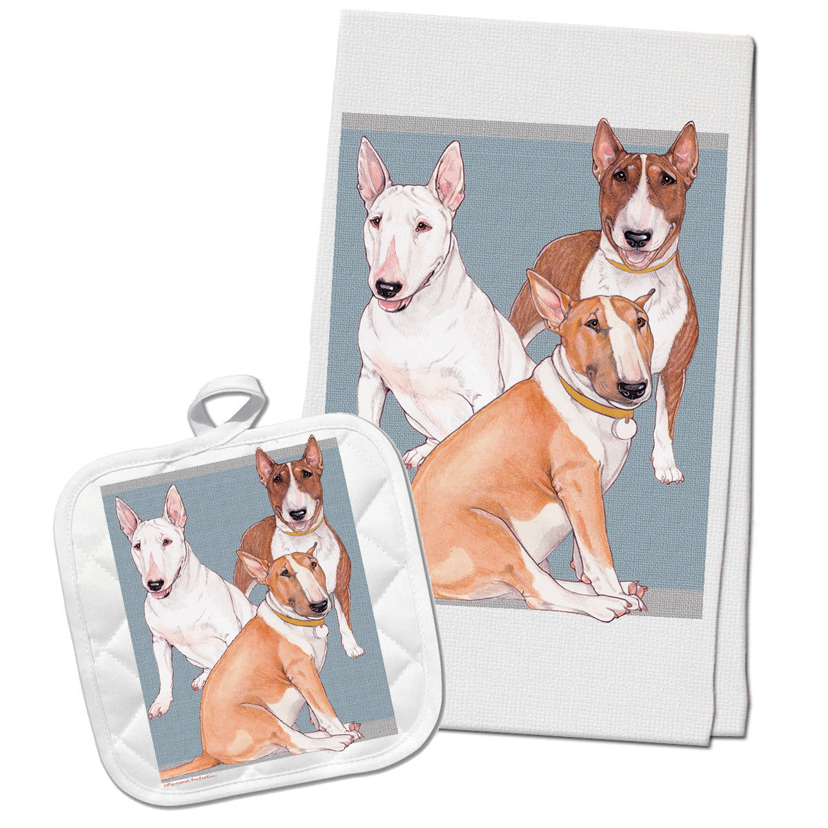 Bull Terrier Kitchen Dish Towel and Pot Holder Gift Set - Pipsqueakproductions