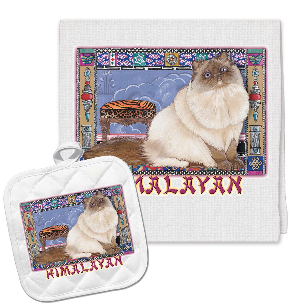 Himalayan Cat Kitchen Dish Towel and Pot Holder Gift Set - Pipsqueakproductions