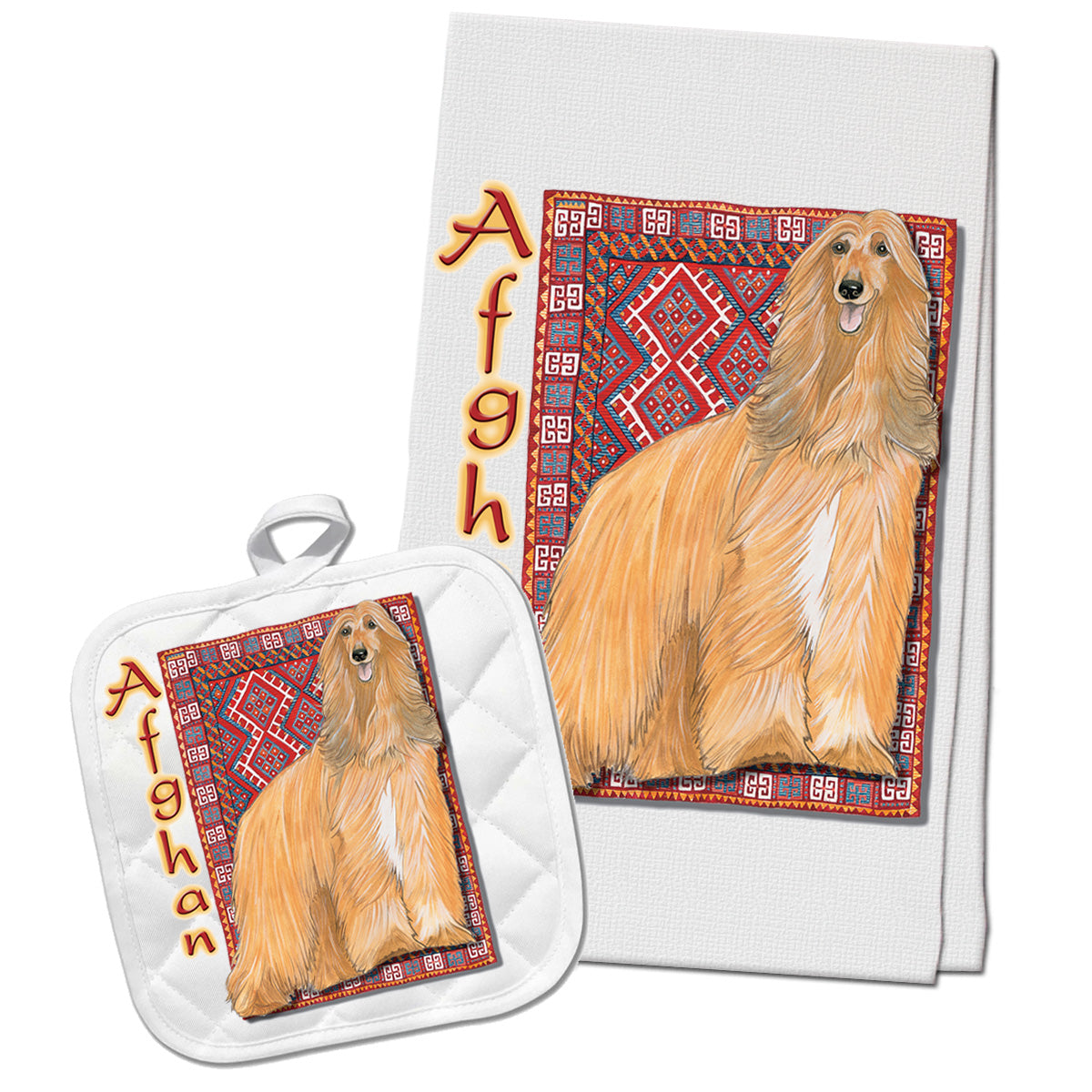 Afghan Hound Kitchen Dish Towel and Pot Holder Gift Set - Pipsqueakproductions