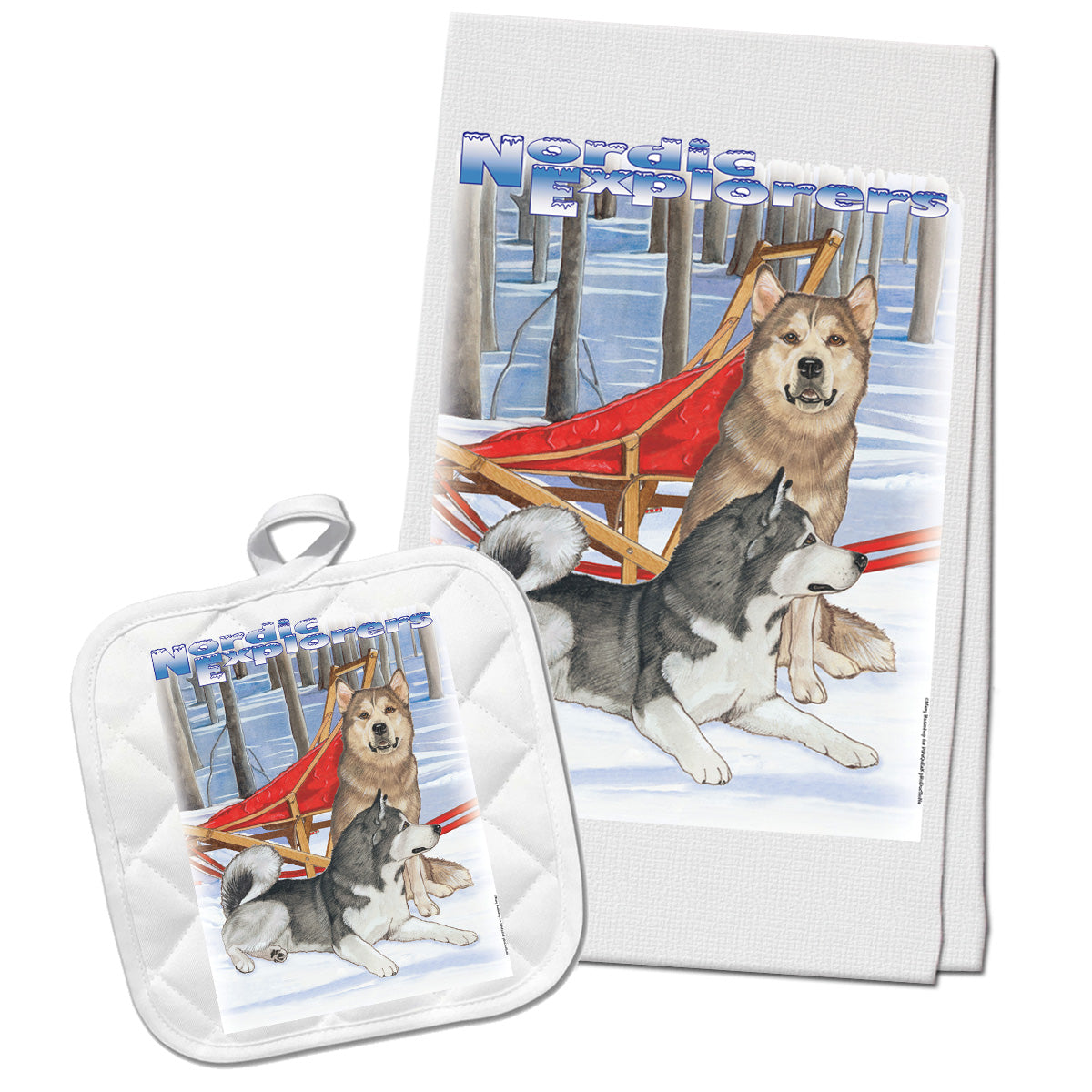 Alaskan Malamute Kitchen Dish Towel and Pot Holder Gift Set - Pipsqueakproductions