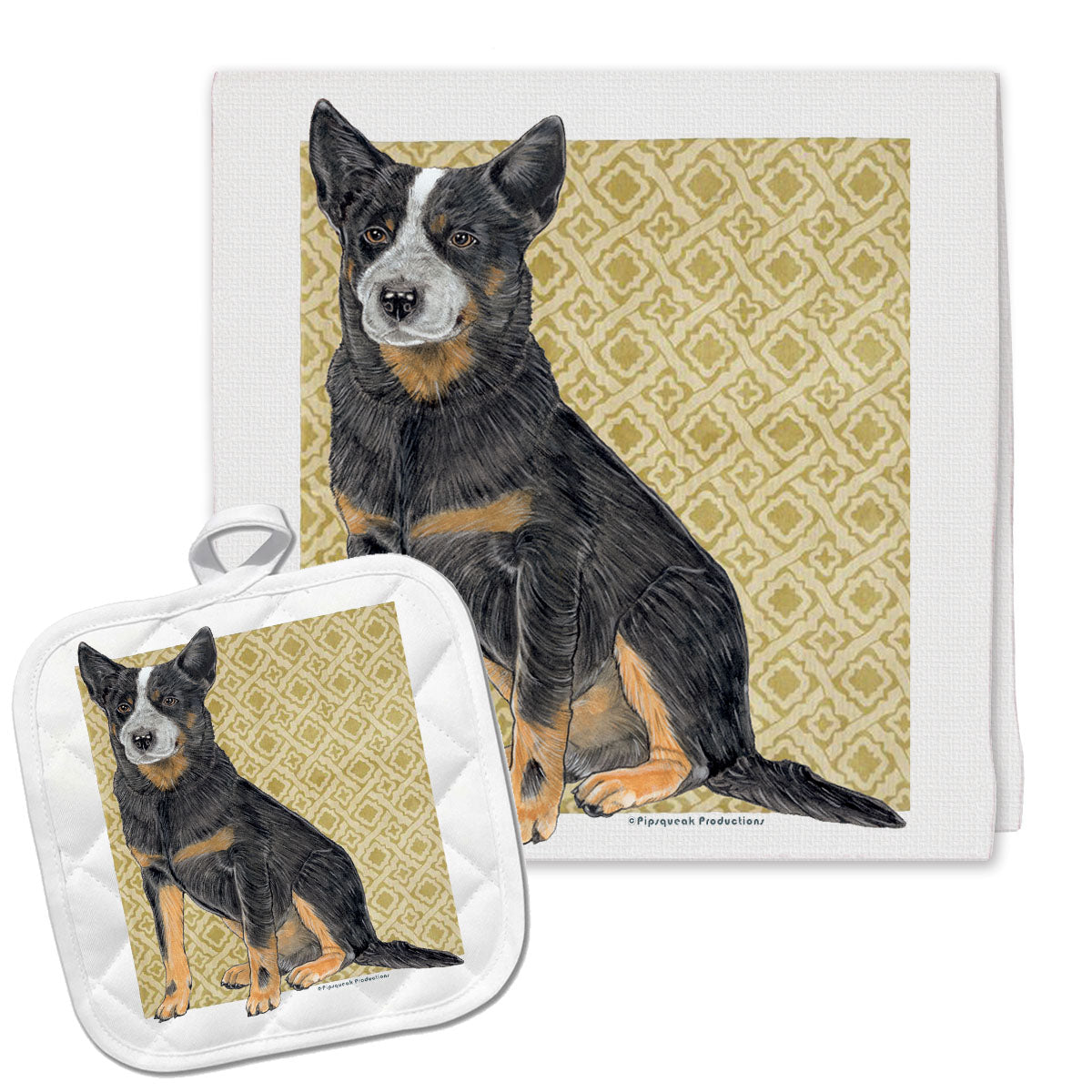 Australian Cattle Dog Kitchen Dish Towel and Pot Holder Gift Set - Pipsqueakproductions