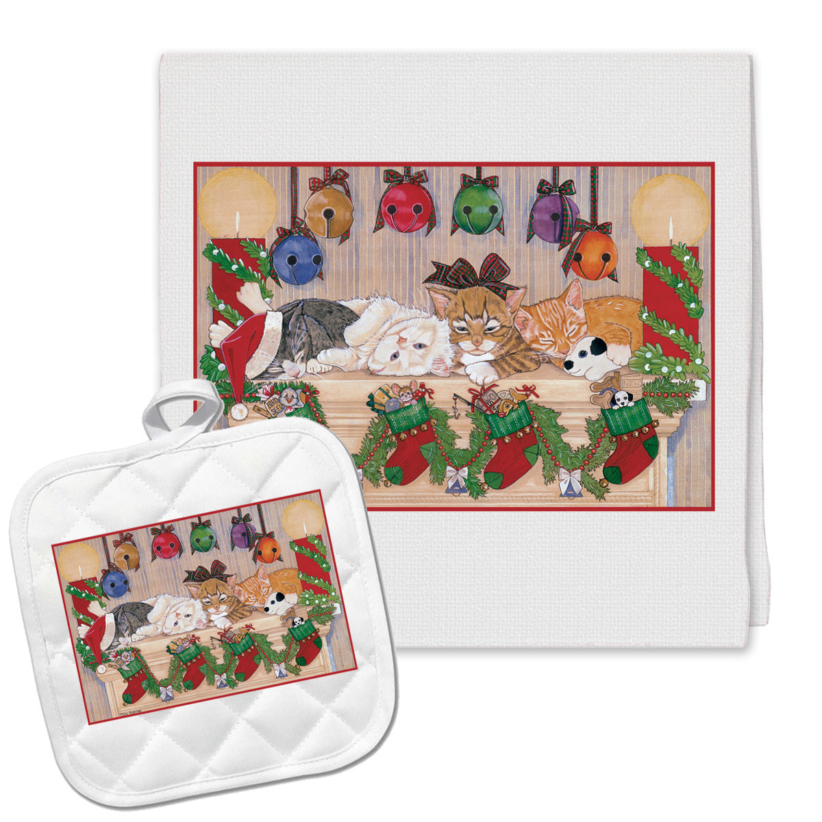 Cat Holiday Dish Towel and Pot Holder Set - Pipsqueakproductions