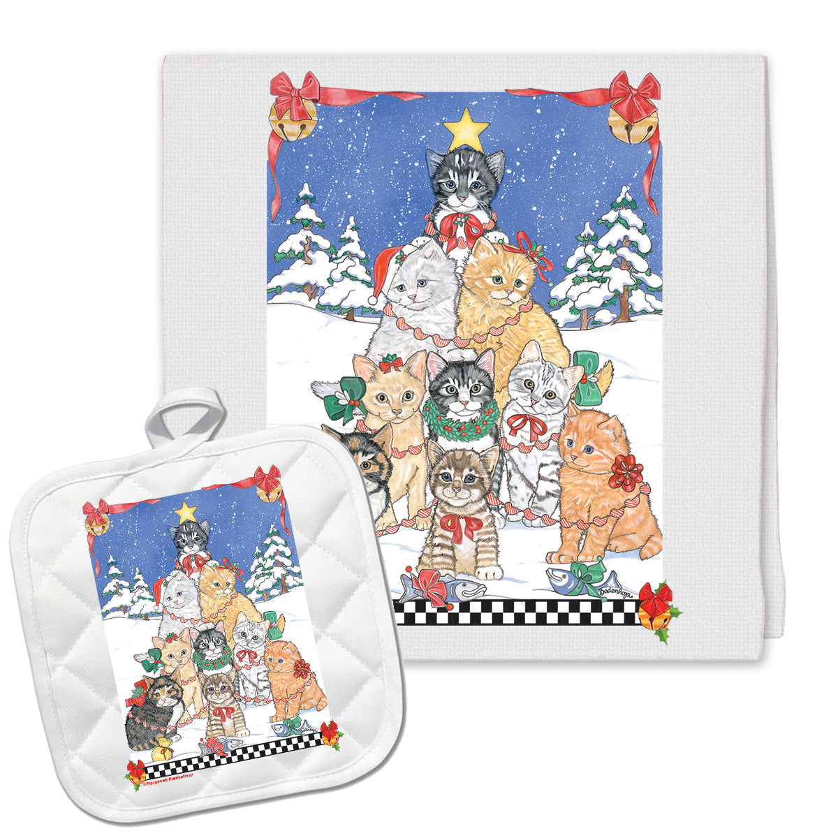 Catmas Tree Holiday Dish Towel and Pot Holder Set - Pipsqueakproductions