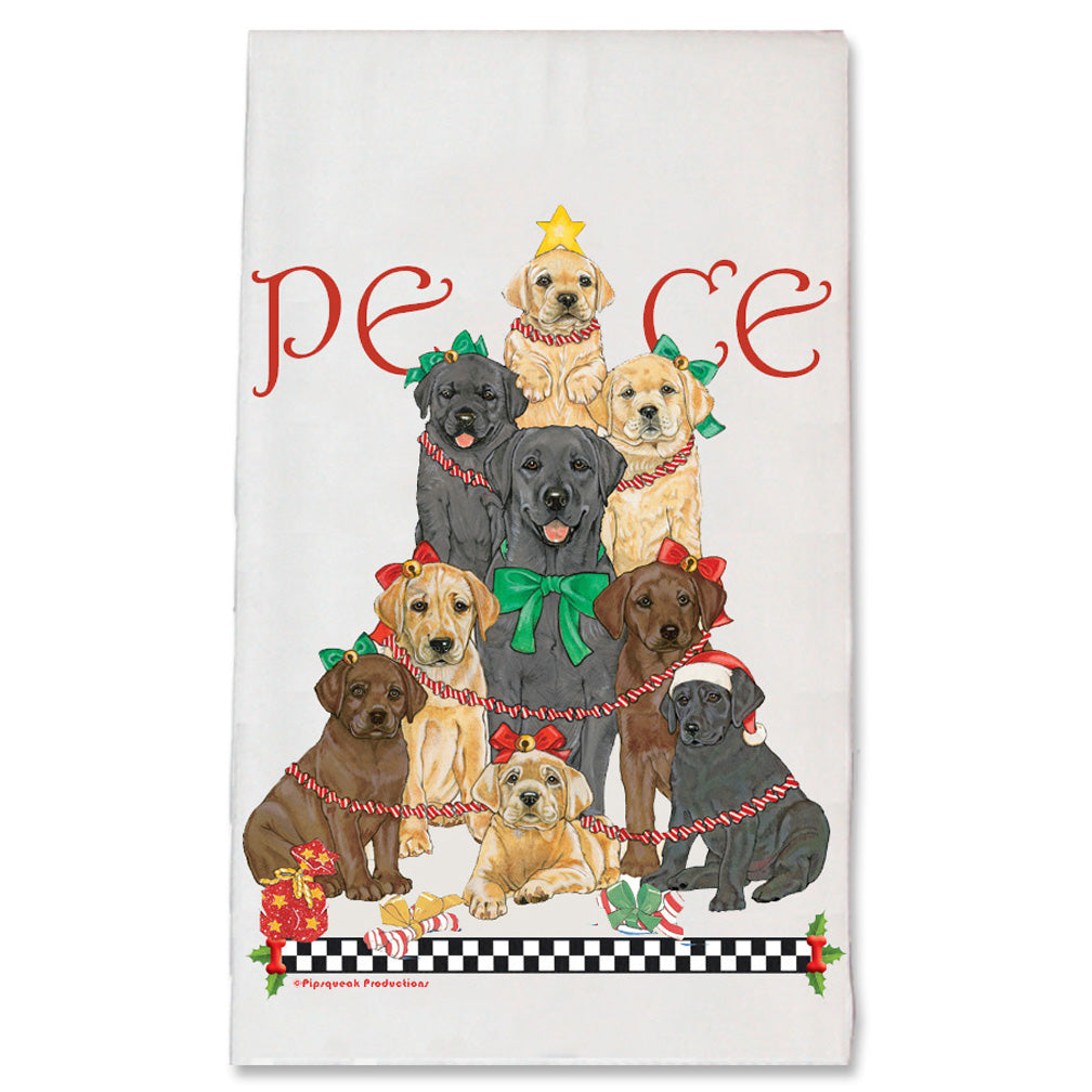 Labrador Retrievers Peace Tree Christmas Kitchen Towel Holiday Pet Gifts - Pipsqueakproductions