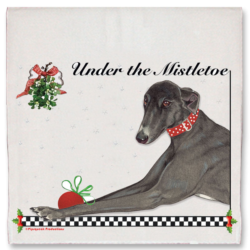 Greyhound Black Greyhound Under the Mistletoe Christmas Kitchen Towel Holiday Pet Gifts - Pipsqueakproductions