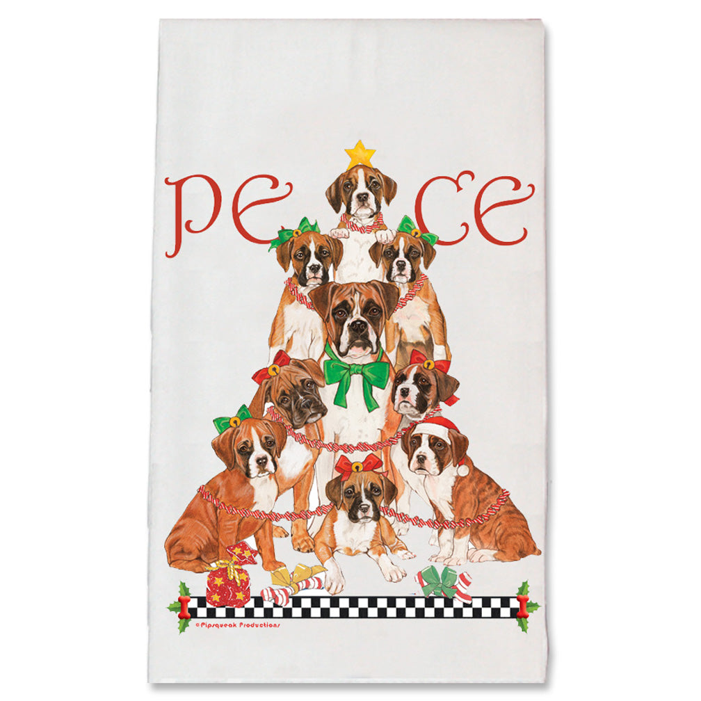 Boxer Peace Tree Christmas Kitchen Towel Holiday Pet Gifts - Pipsqueakproductions