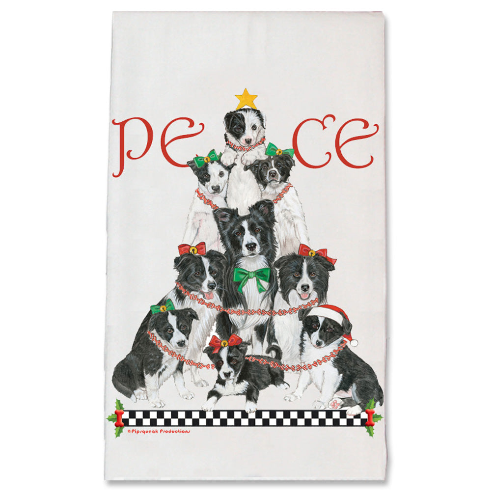 Border Collie Peace Tree Christmas Kitchen Towel Holiday Pet Gifts - Pipsqueakproductions