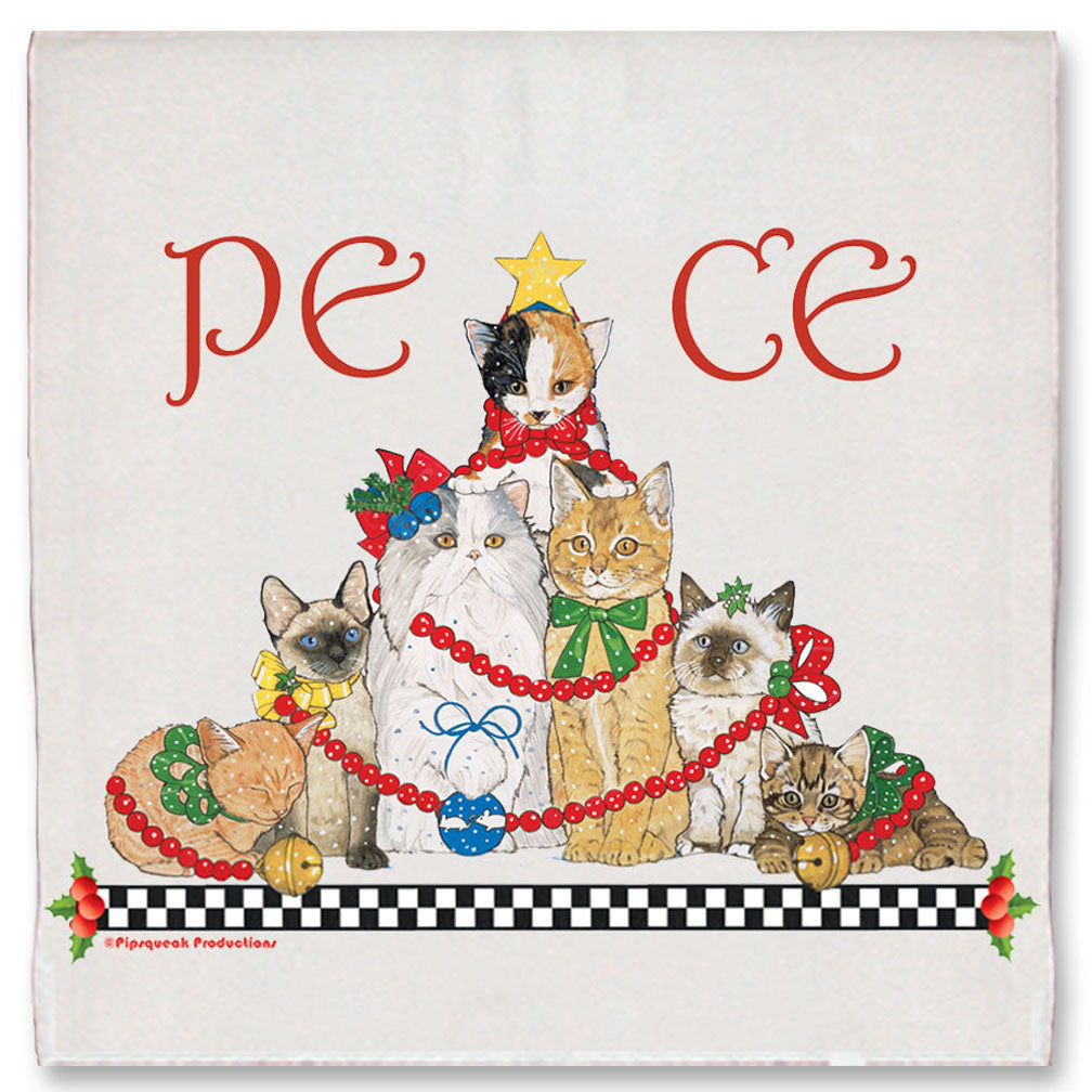 Cat Peace Tree Christmas Kitchen Towel Holiday Pet Gifts - Pipsqueakproductions