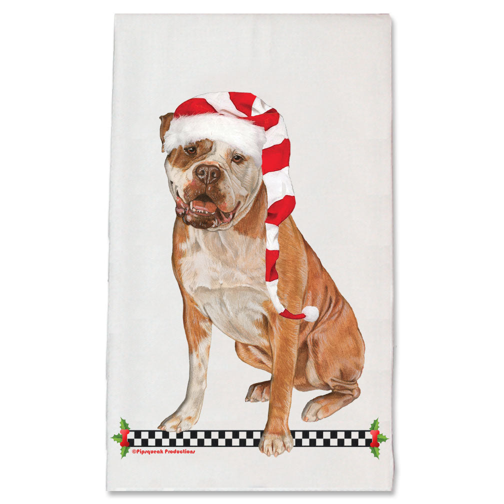 American Bulldog Christmas Kitchen Towel Holiday Pet Gifts - Pipsqueakproductions