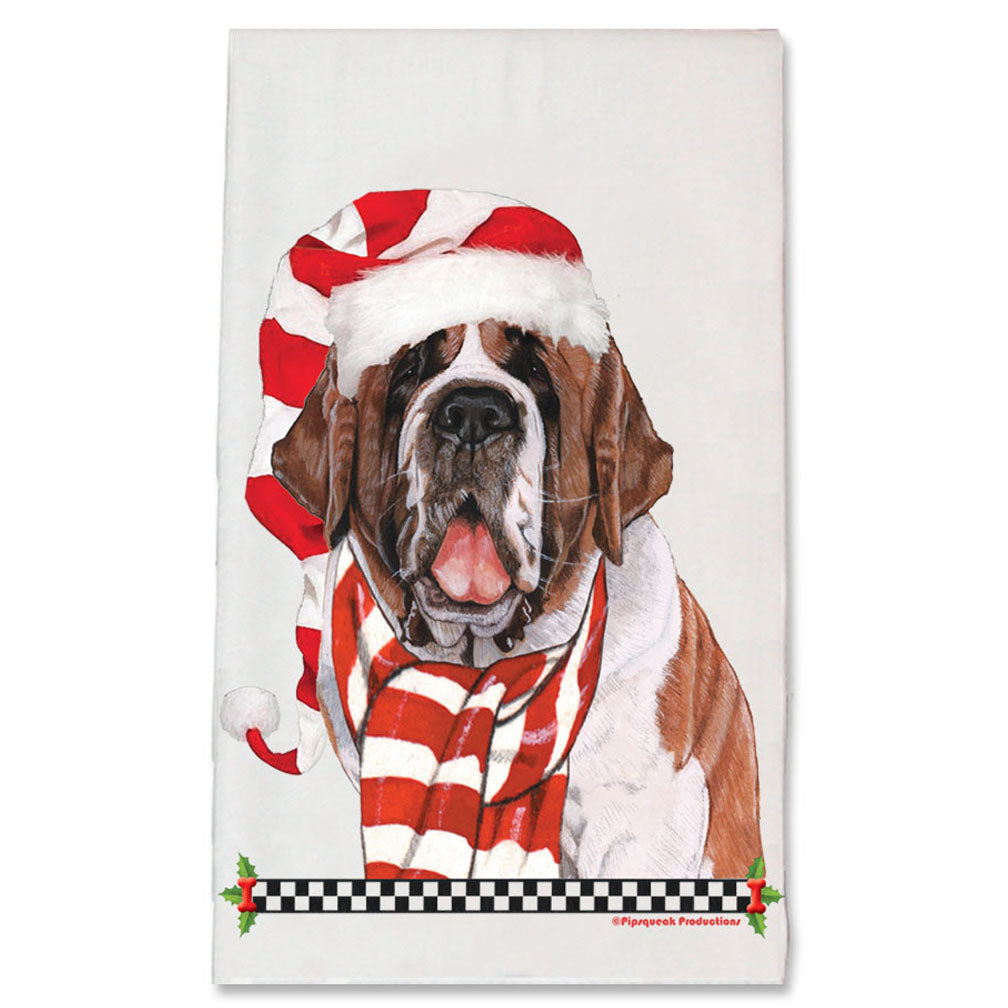 Saint Bernard Christmas Kitchen Towel Holiday Pet Gifts - Pipsqueakproductions