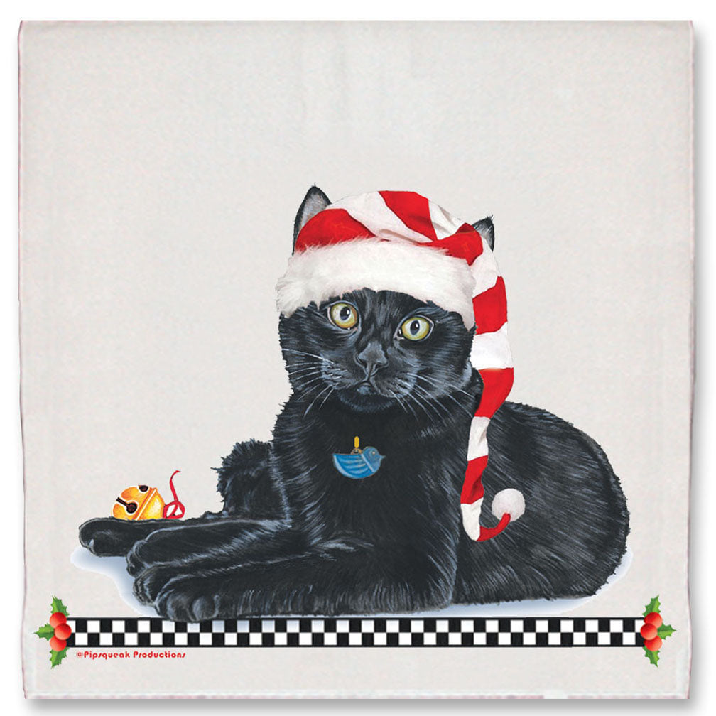 Black Cat Christmas Kitchen Towel Holiday Pet Gifts - Pipsqueakproductions