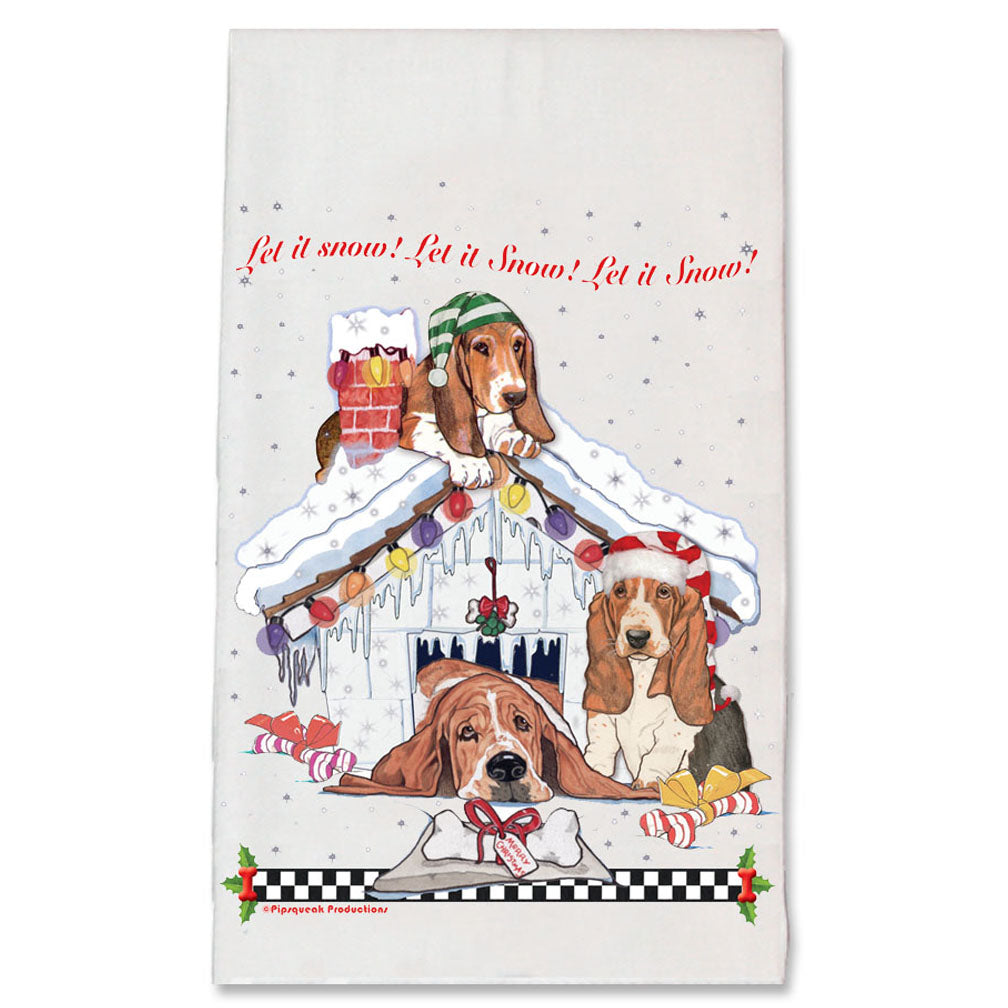 Basset Hound Dog Holiday House Christmas Kitchen Towel Holiday Pet Gifts - Pipsqueakproductions