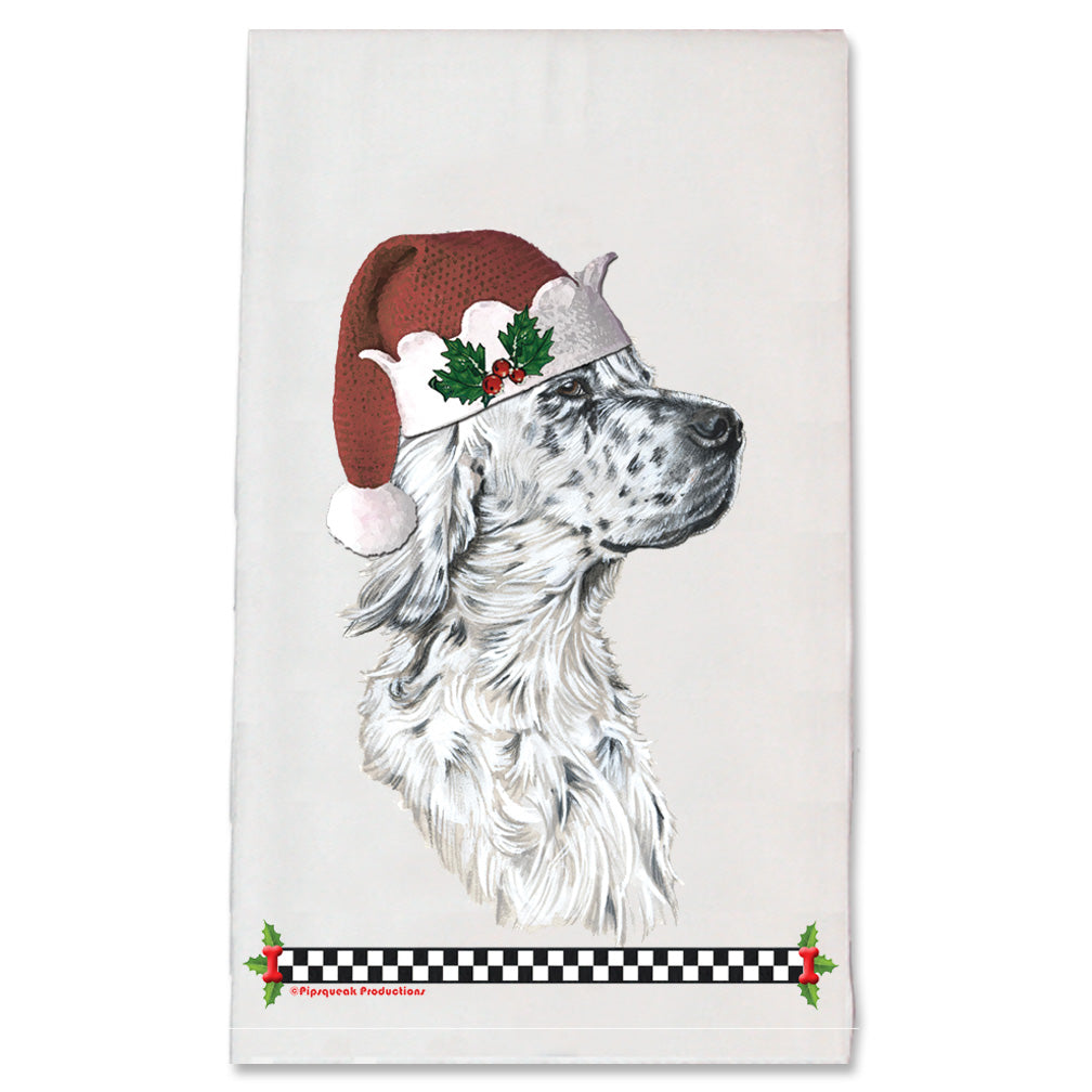 English Setter White with Black Ticking Christmas Kitchen Towel Holiday Pet Gifts - Pipsqueakproductions