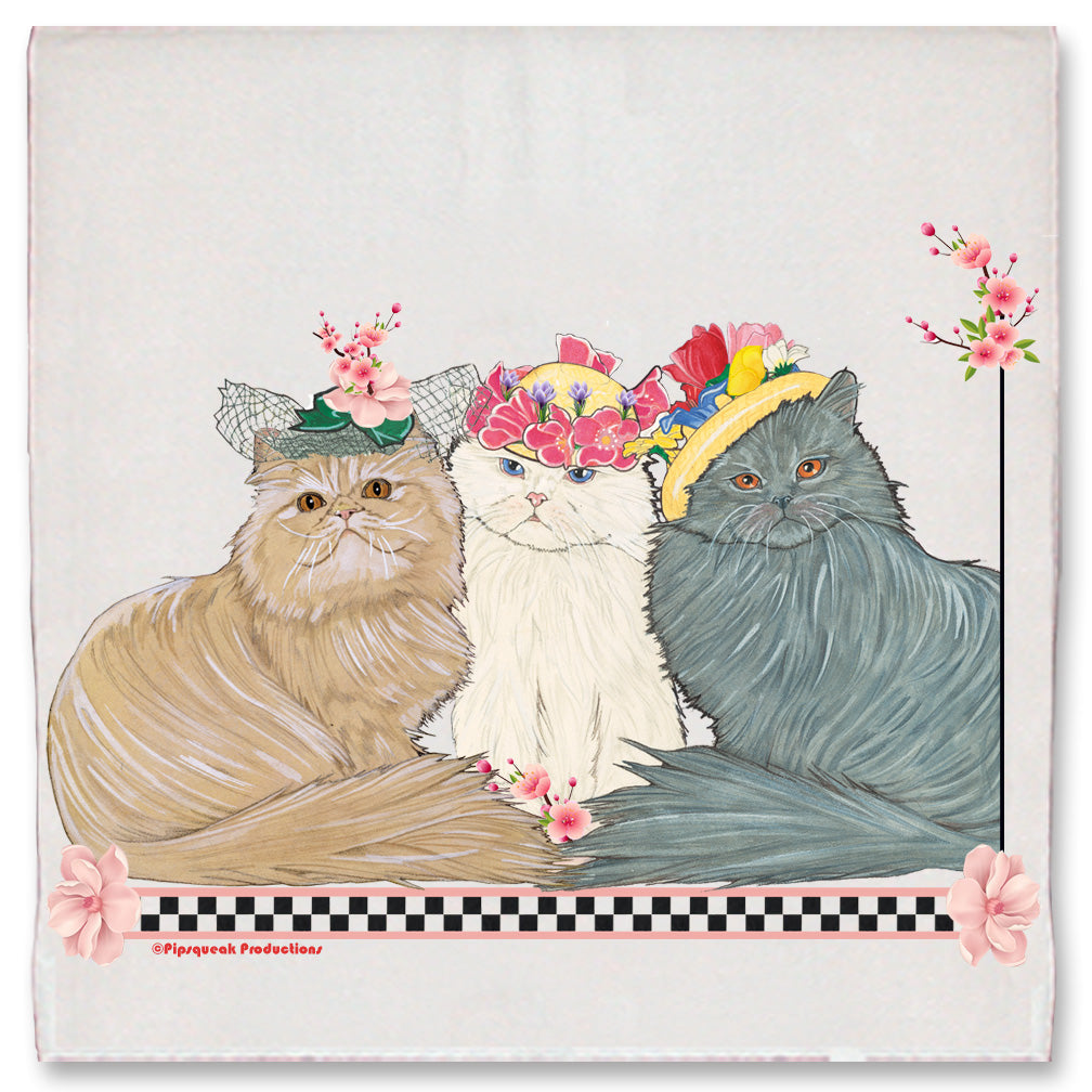 Cat Persian Cats with Bonnets Floral Kitchen Dish Towel Pet Gift - Pipsqueakproductions