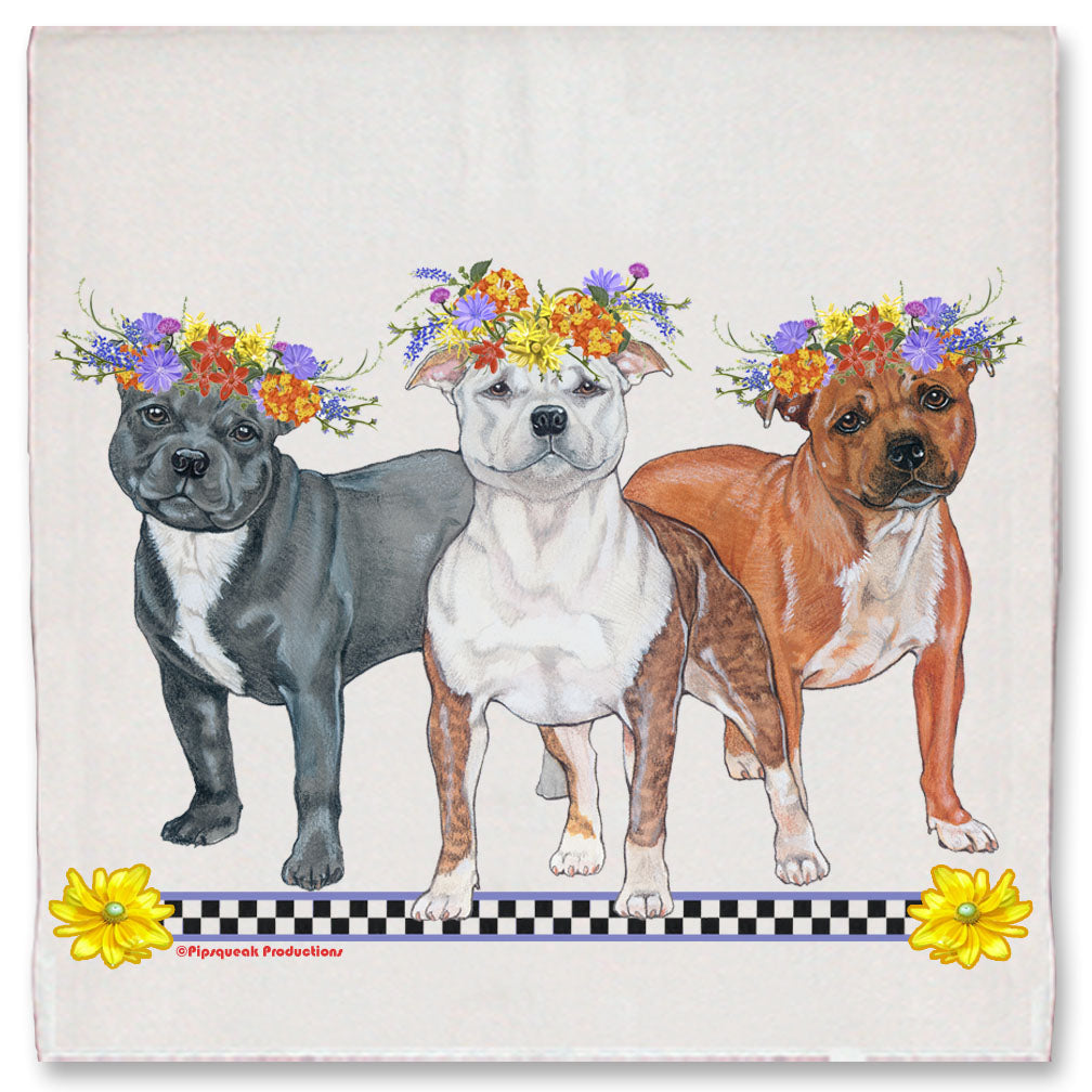 Staffordshire Bull Terrier Staffie Dog Floral Kitchen Dish Towel Pet Gift - Pipsqueakproductions