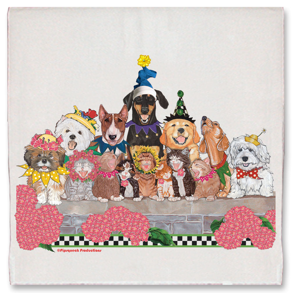 Dogs and Cats Floral Kitchen Dish Towel Pet Gift - Pipsqueakproductions