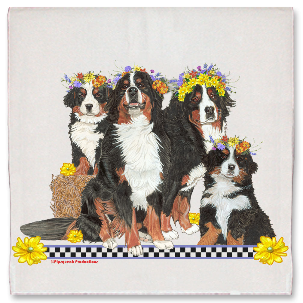 Bernese Mountain Dog Floral Kitchen Dish Towel Pet Gift - Pipsqueakproductions