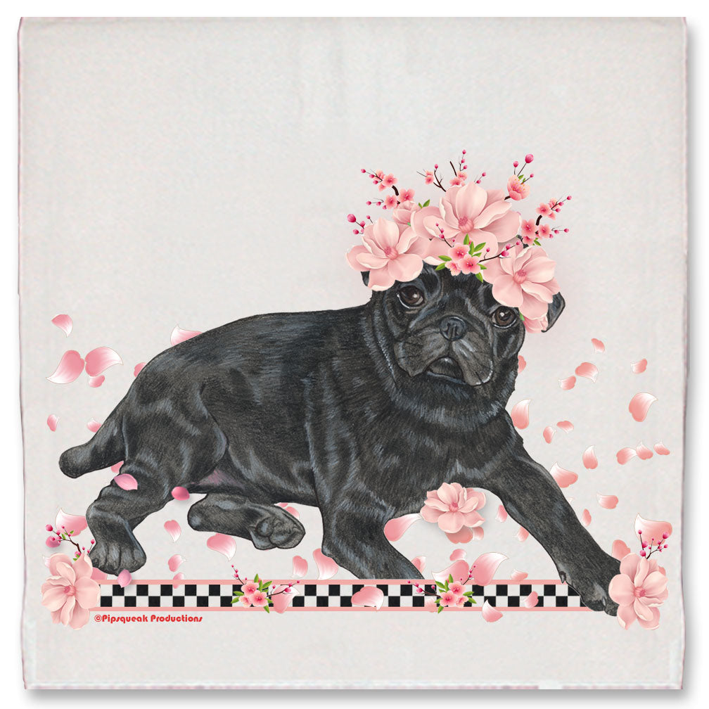 Pug Black Pug Dog Floral Kitchen Dish Towel Pet Gift - Pipsqueakproductions