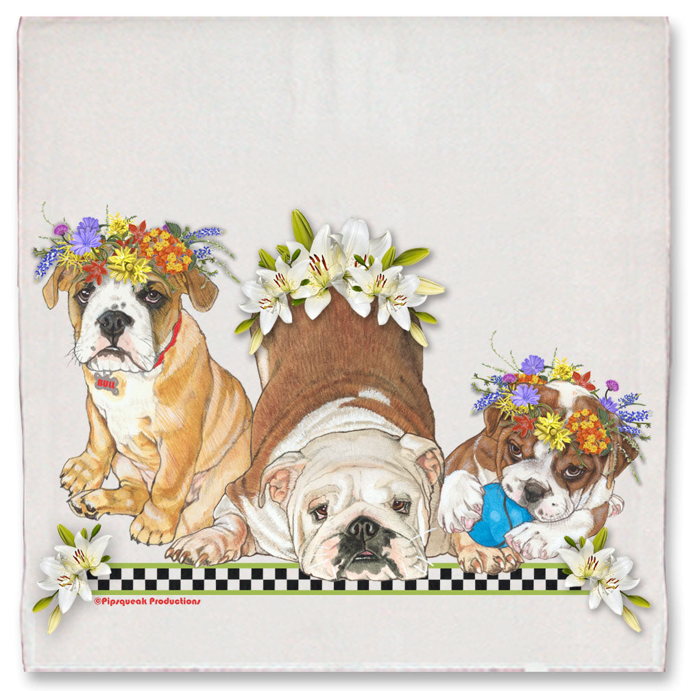 Bulldog Dog Floral Kitchen Dish Towel Pet Gift - Pipsqueakproductions