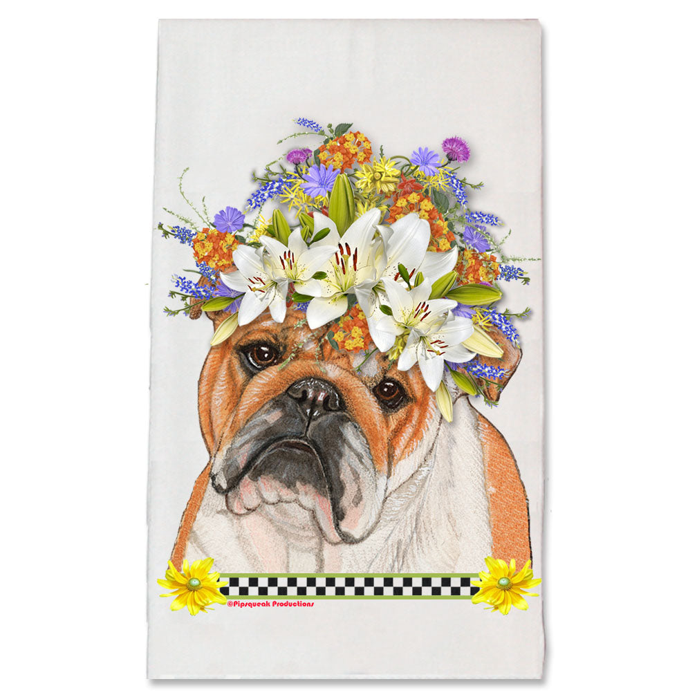 Bulldog English Bulldog Floral Kitchen Dish Towel Pet Gift - Pipsqueakproductions