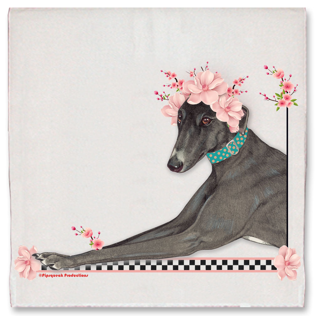 Greyhound Black Greyhound Dog Floral Kitchen Dish Towel Pet Gift - Pipsqueakproductions