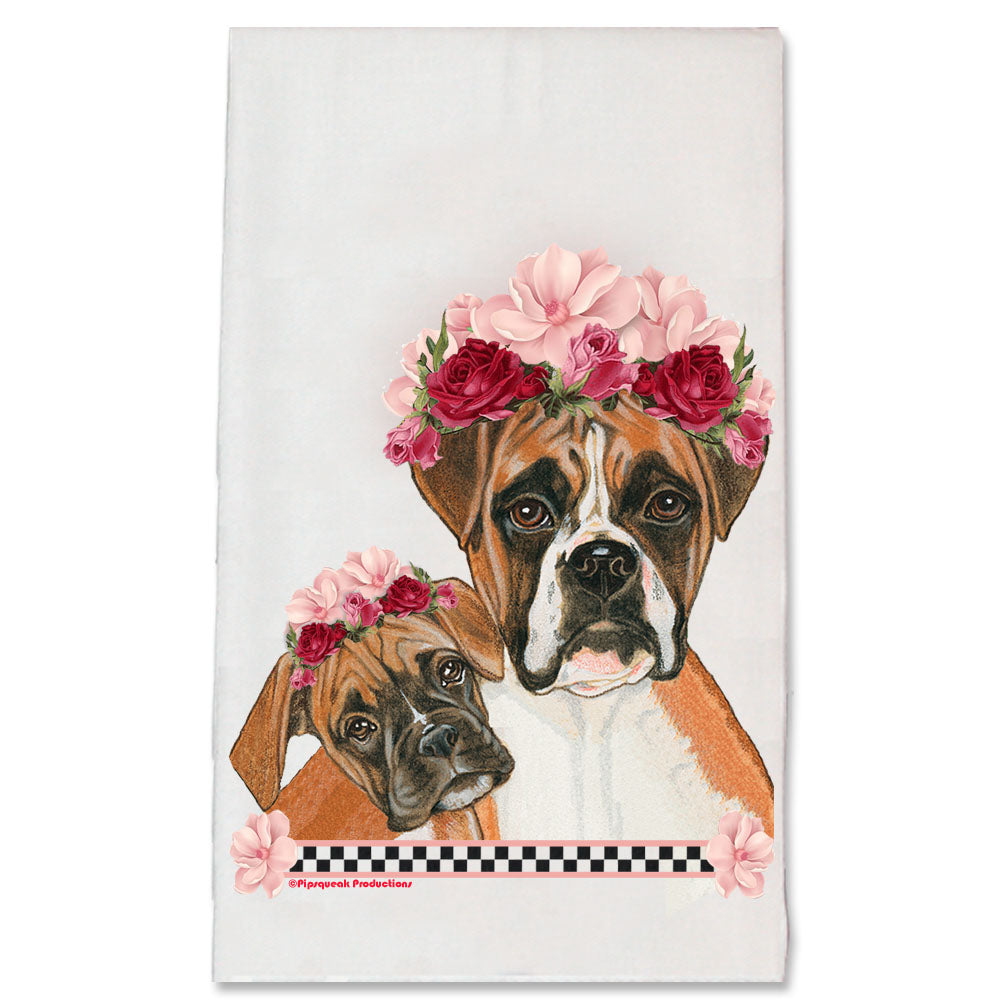 Boxer Dog Floral Kitchen Dish Towel Pet Gift - Pipsqueakproductions