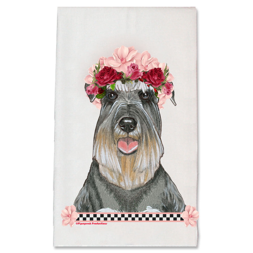 Schnauzer Dog Floral Kitchen Dish Towel Pet Gift - Pipsqueakproductions