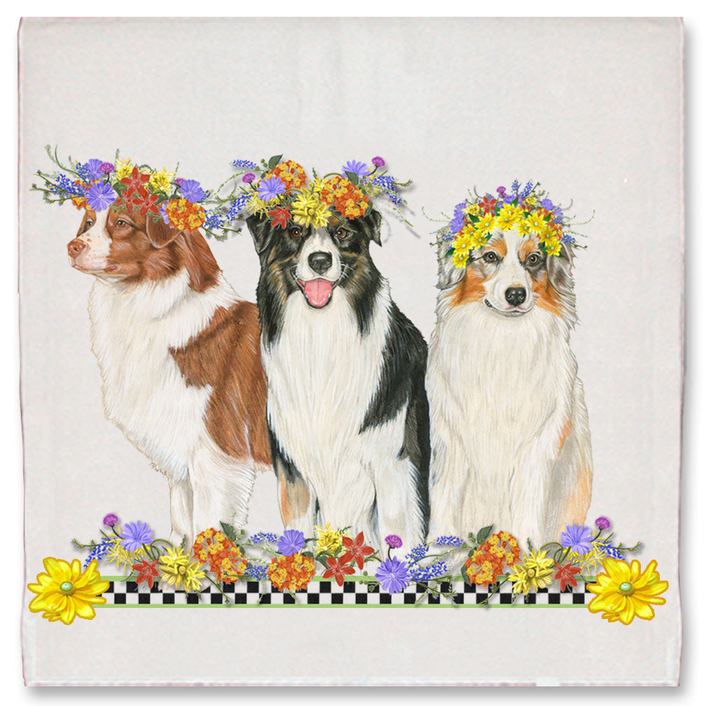 Australian Shepherd Aussie Dog Floral Kitchen Dish Towel Pet Gift - Pipsqueakproductions