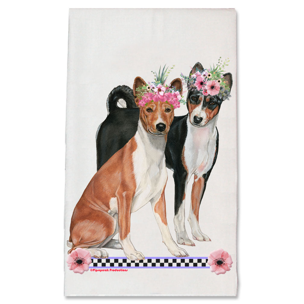 Basenji Dog Floral Kitchen Dish Towel Pet Gift - Pipsqueakproductions