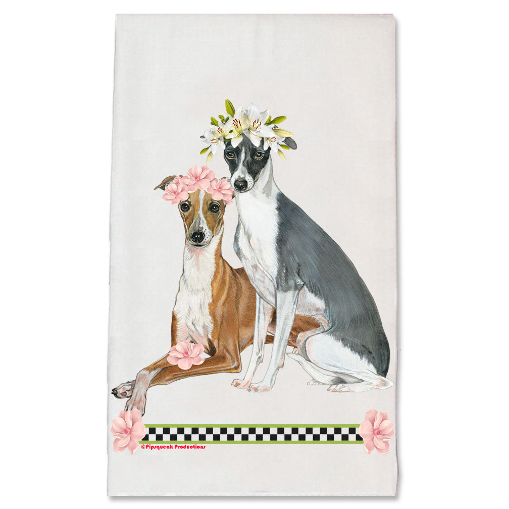Italian Greyhound Dog Floral Kitchen Dish Towel Pet Gift - Pipsqueakproductions